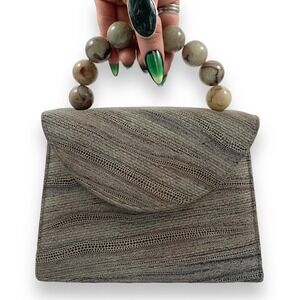 90's designer MICHELLE LALONDE New York reptile suede mini bag tortoise handle